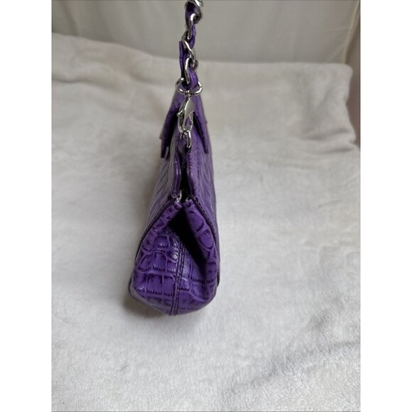 Judith Ripka Purple Croc Embossed Faux Leather Chain Strap Clutch Bag - Picture 4 of 10